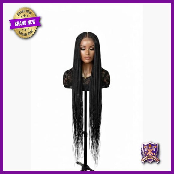 28-Inch Full Lace Knotless Braided Wig, Premium Human Hair, Glueless